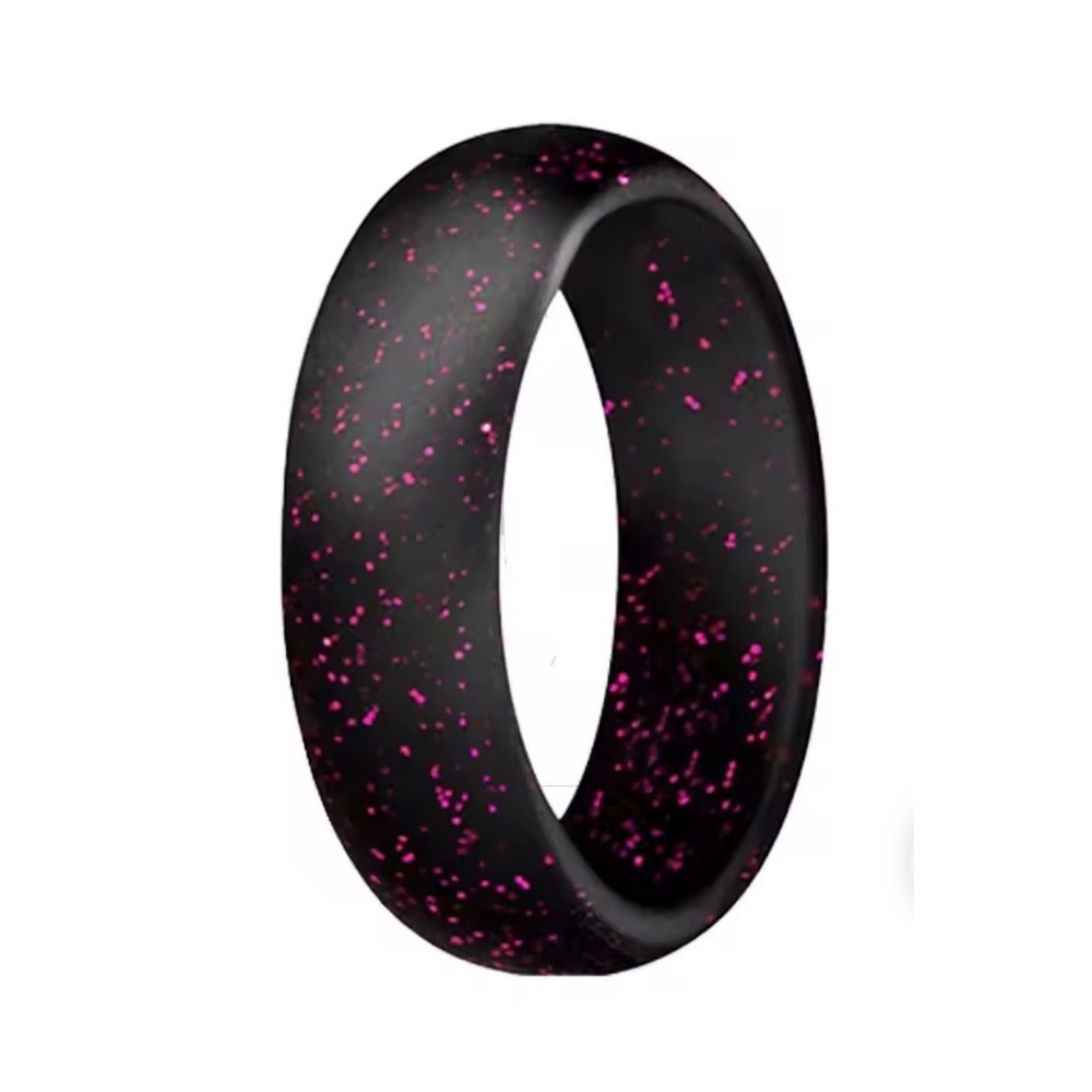 Black Silicone Wedding Band Pink Glitter Speckle Active Ring Size 6